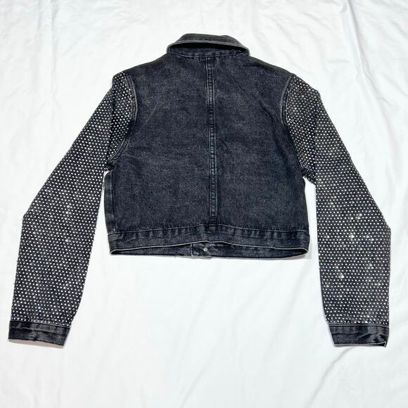 Windsor Denim Jacket Small Black Rhinestones All Over Bedazzled New - Picture 2 of 8